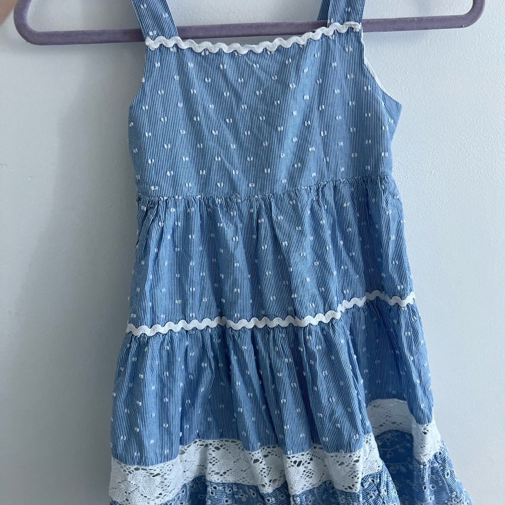 Shabby Chic Blue and White Kids Dress with Lace